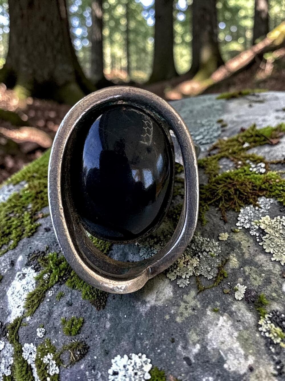 Vintage Sterling Silver onyx Sculptural Modernist Ring